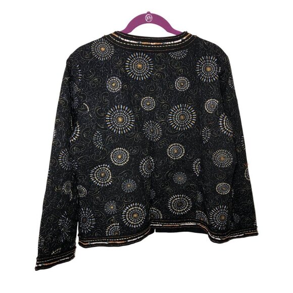 Chicos Embroidered Jacket Size 2 US L 12 Black Embroidered Metallic Sequin Beads - Picture 3 of 11